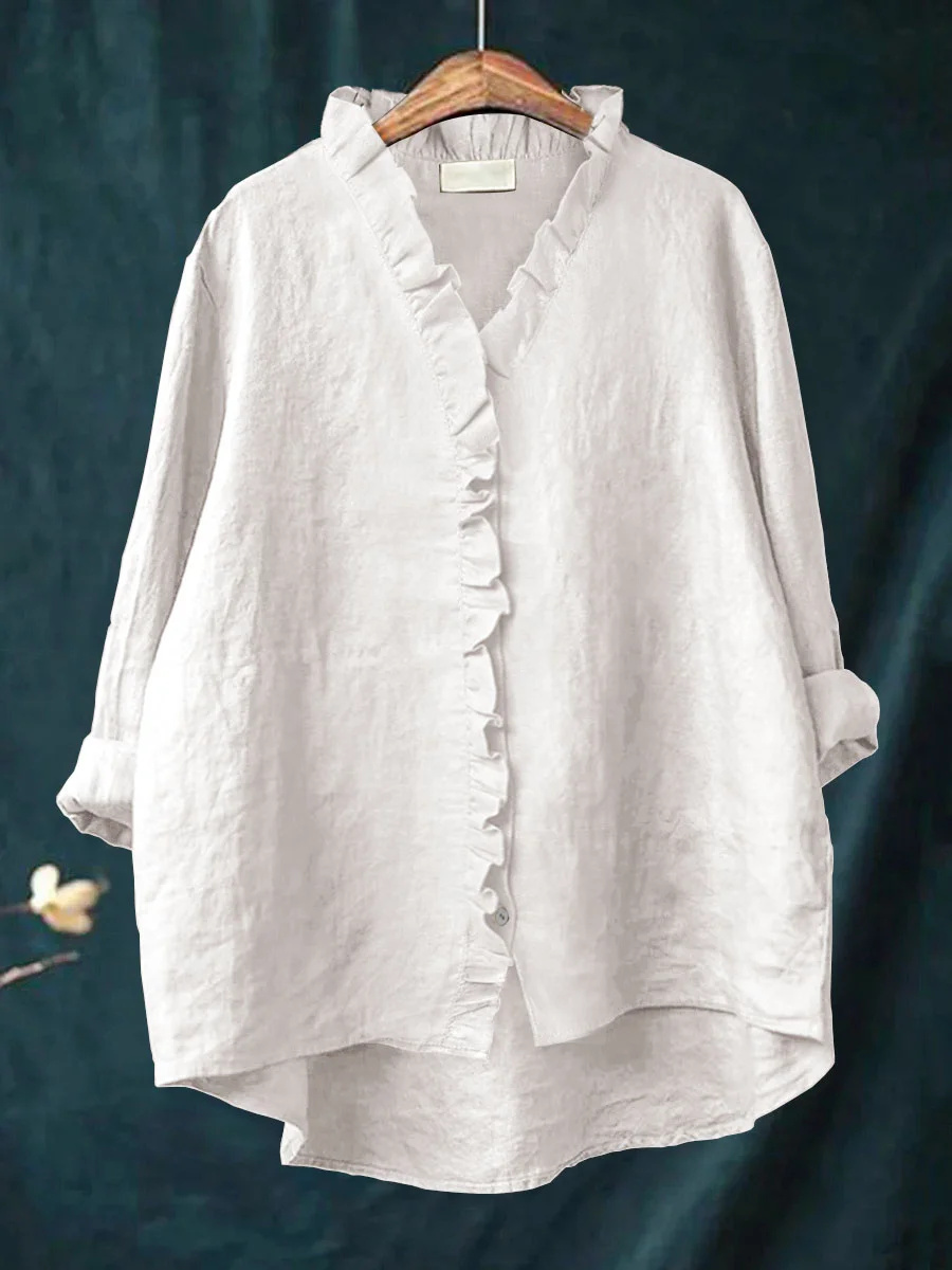 Ruffle Blouse in White – Noor by Maravesse