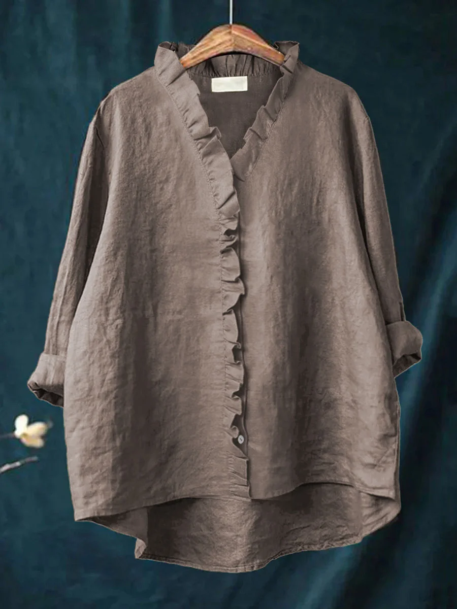 Ruffle Blouse in Brown – Noor by Maravesse