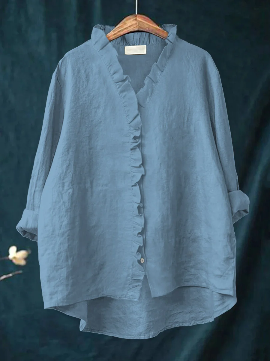 Ruffle Blouse in Blue – Noor by Maravesse
