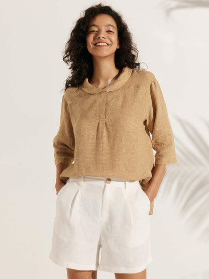 Linen Blouse in Sand – Lavinia by Maravesse