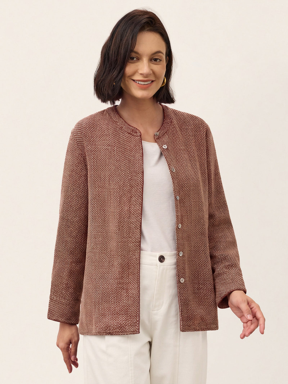 Linen Blouse in Merlot Red – Fleur by Maravesse