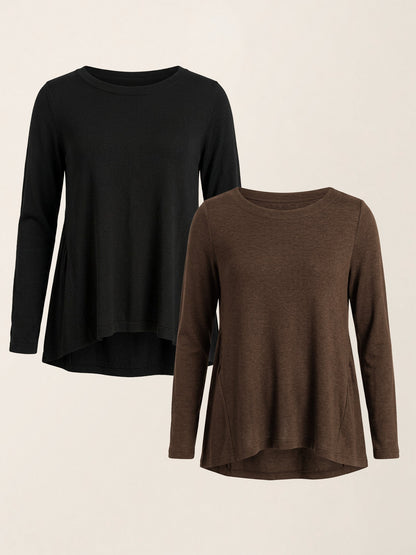 Wool Ruched Top in Charcoal Black/Coffee – Juliette by Maravesse