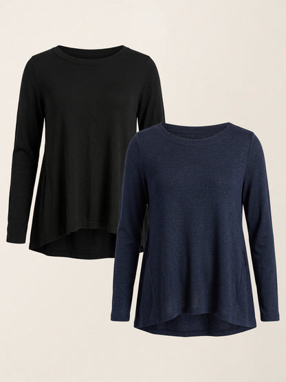 Wool Ruched Top in Charcoal Black/Navy Blue – Juliette by Maravesse