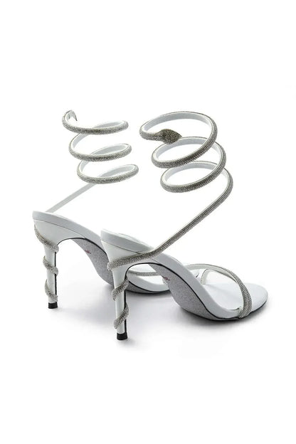 Cocktail Crystal Heels in White – Valentina by Maravesse