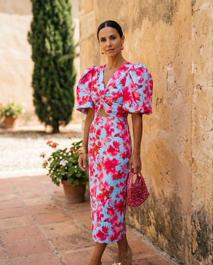 Floral Midi Dress in Pink – Verity by Maravesse