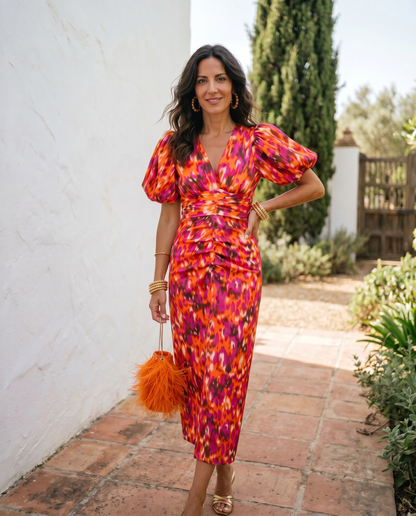 Floral Midi Dress in Orange – Verity by Maravesse