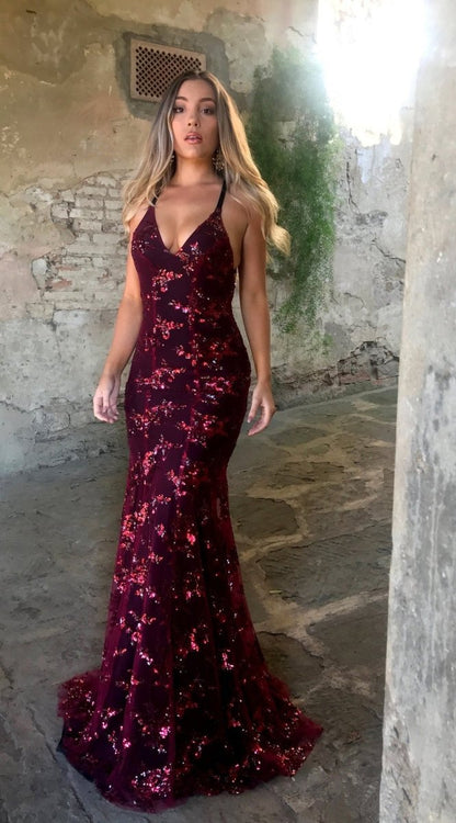 Sequin Maxi Dress in Wine Red – Louisa by Maravesse