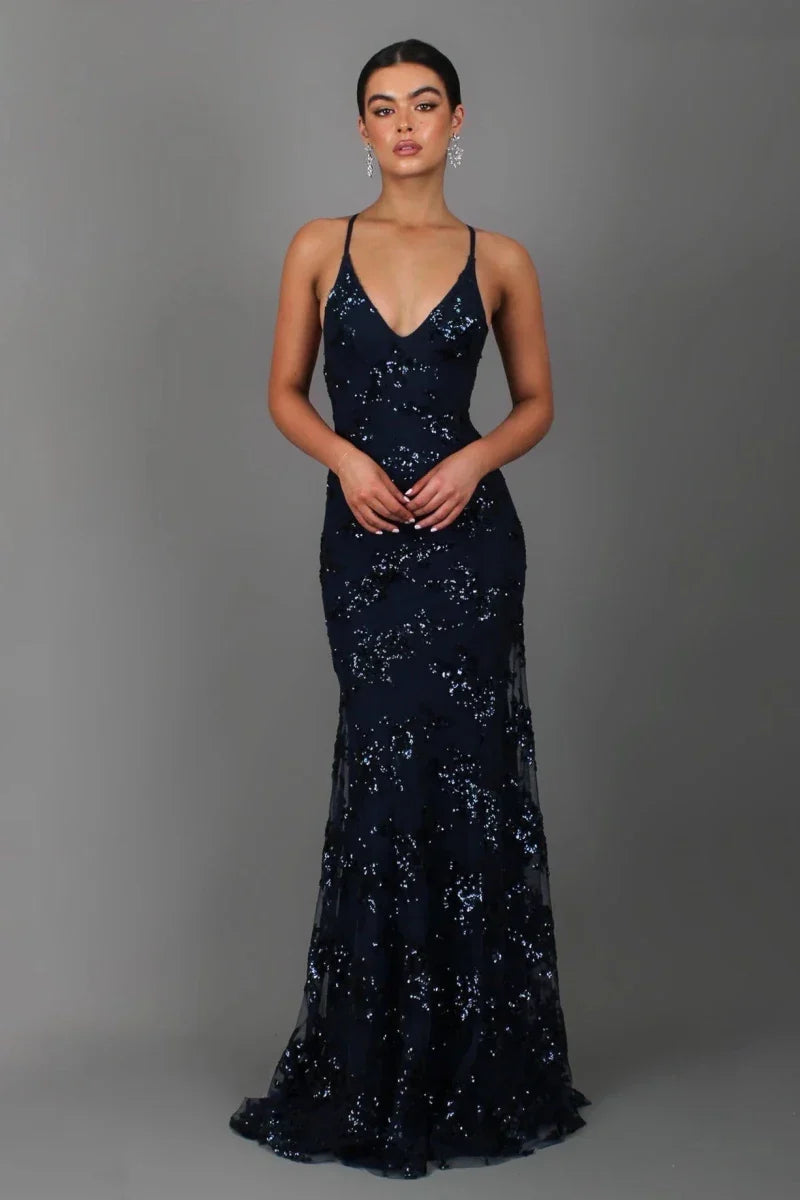 Sequin Maxi Dress in Dark Blue – Louisa by Maravesse