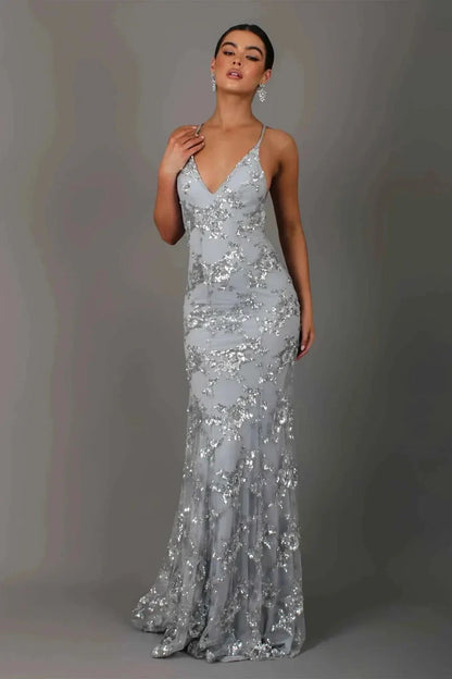 Sequin Maxi Dress in Grey – Louisa by Maravesse