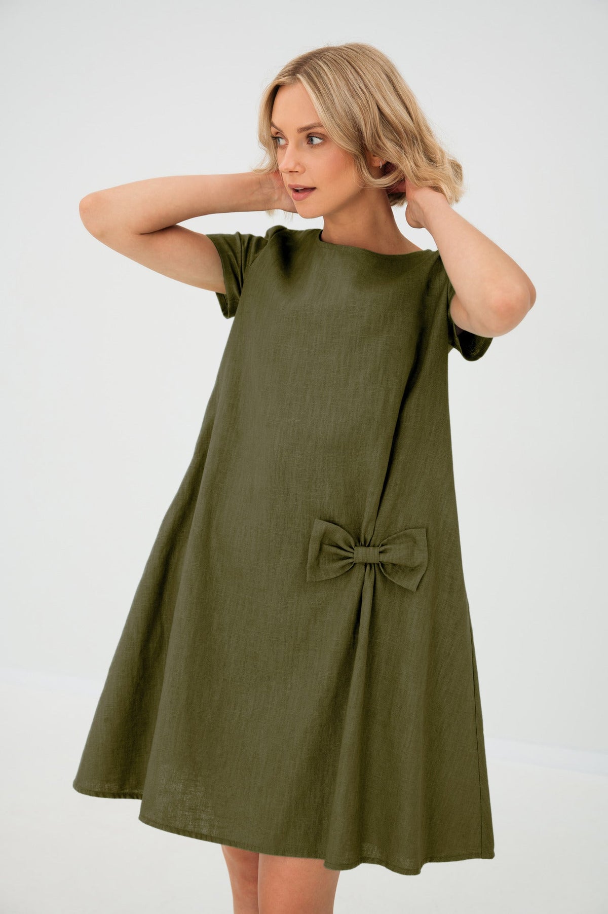 Linen Midi Dress in Olive green – Juliette by Maravesse