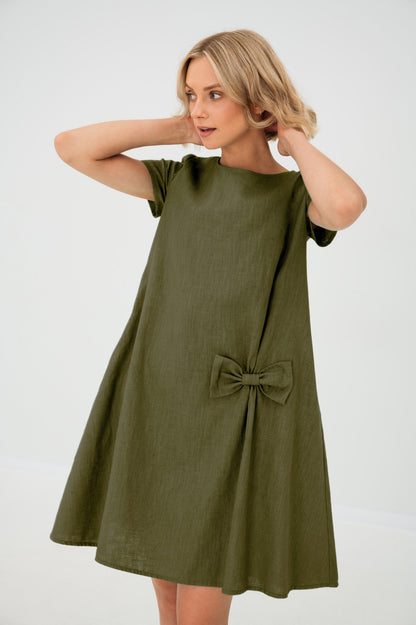 Linen Midi Dress in Olive green – Juliette by Maravesse