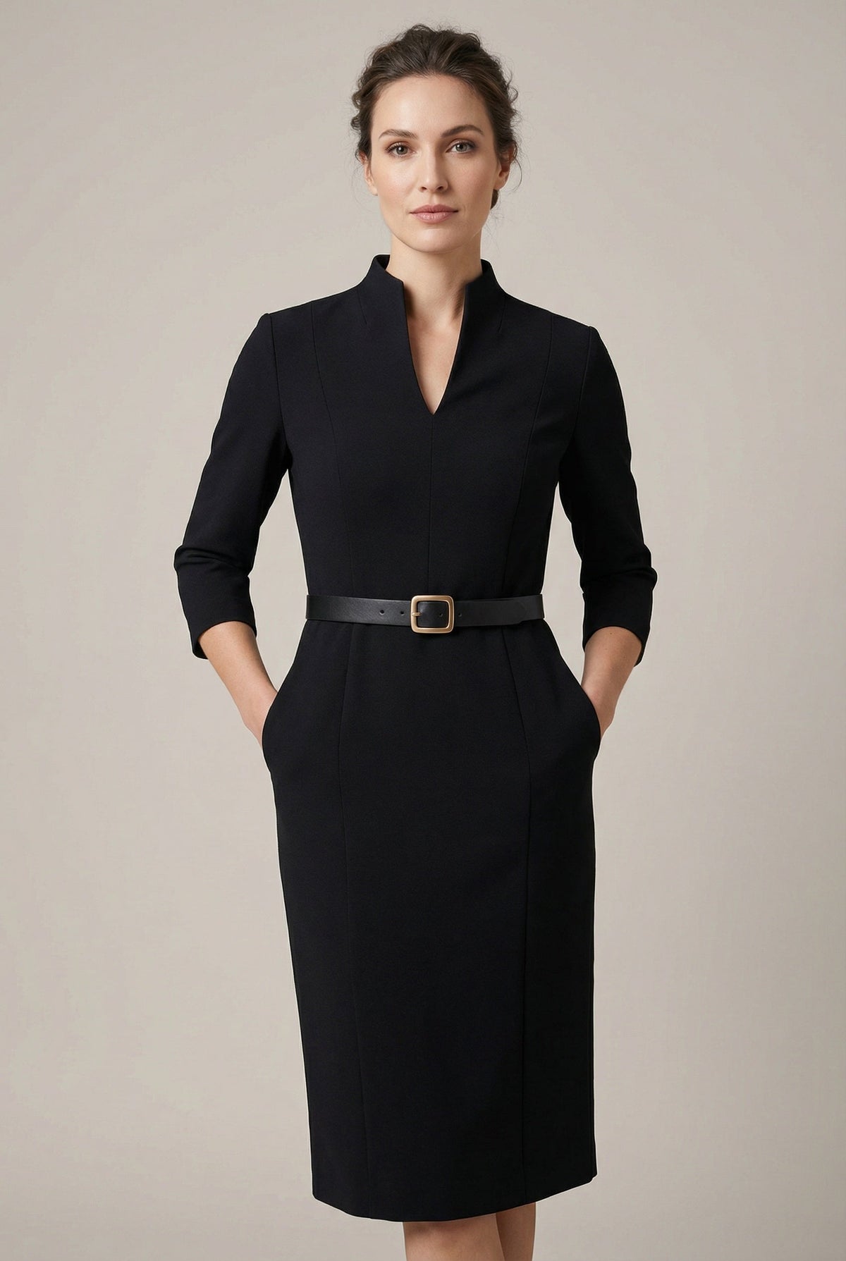 Tailored Belted Midi Dress in Black – Mathilde by Maravesse