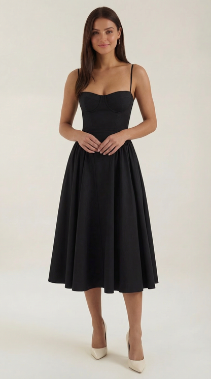 Corset Floral Midi Dress in Black – Greta by Maravesse