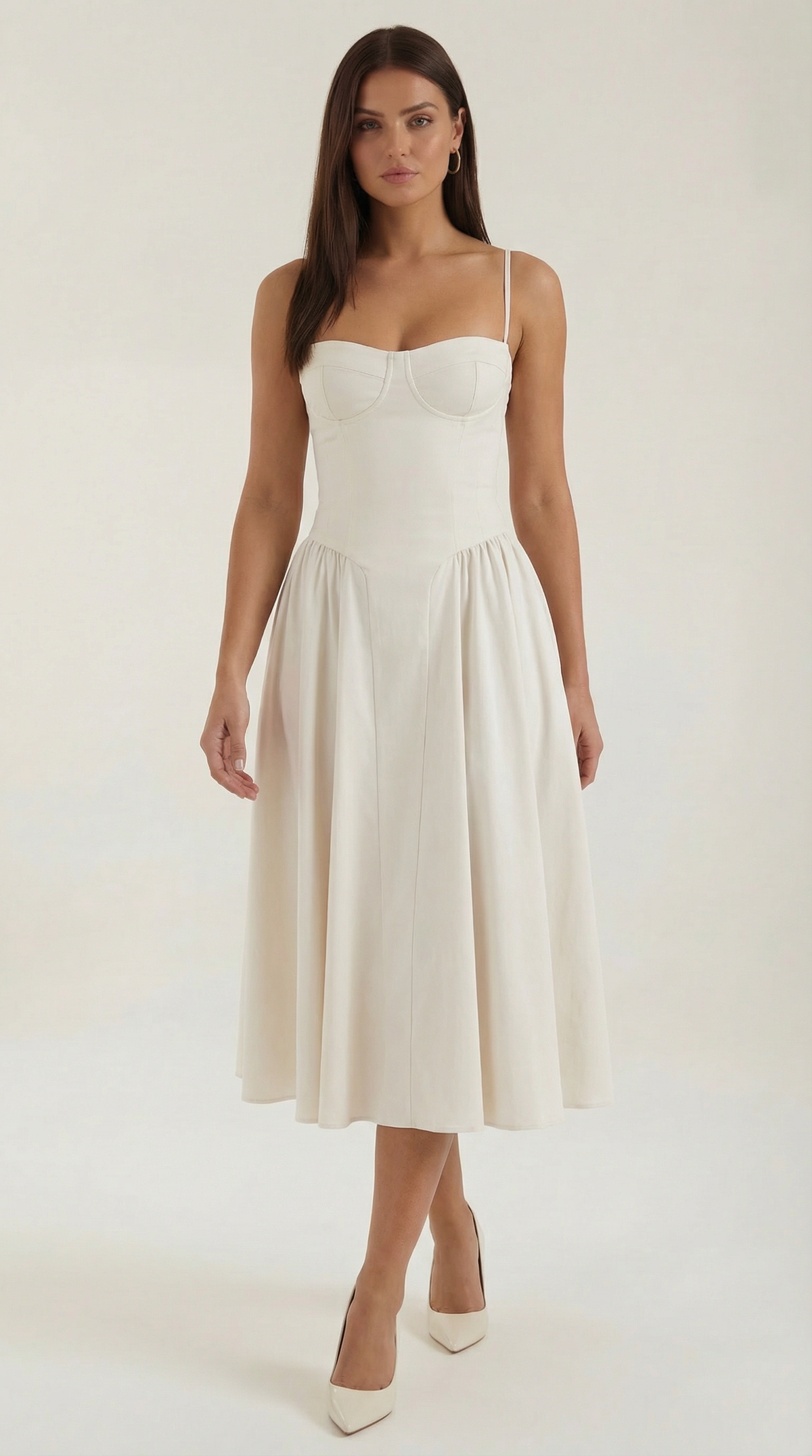 Corset Floral Midi Dress in White – Greta by Maravesse