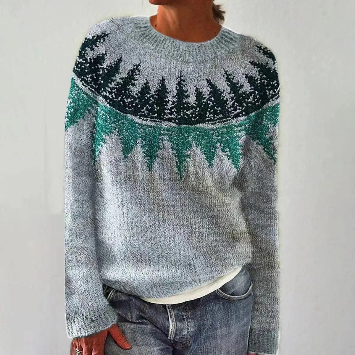 Cable Knit Jumper in Blue/Green – Seraphina by Maravesse