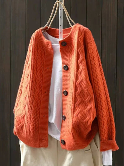 Cable-Knit Cardigan in Orange – Delphine by Maravesse