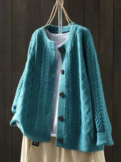 Cable-Knit Cardigan in Blue – Delphine by Maravesse