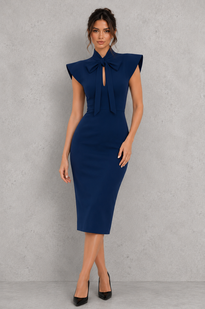 Tailored Midi Dress in Navy – Priscille by Maravesse