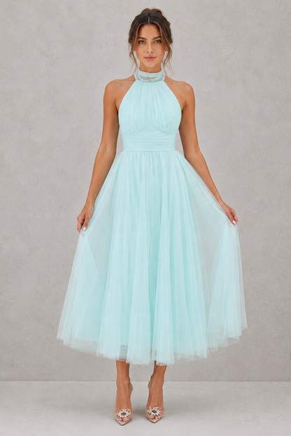 Tulle Midi Dress in Light Blue – Rhea by Maravesse