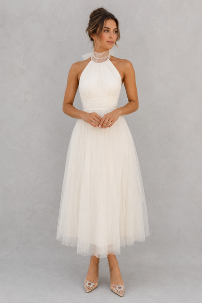 Tulle Midi Dress in Cream – Rhea by Maravesse