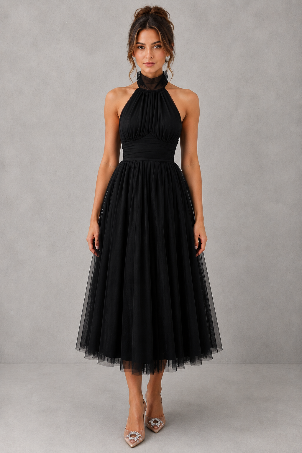 Tulle Midi Dress in Black – Rhea by Maravesse